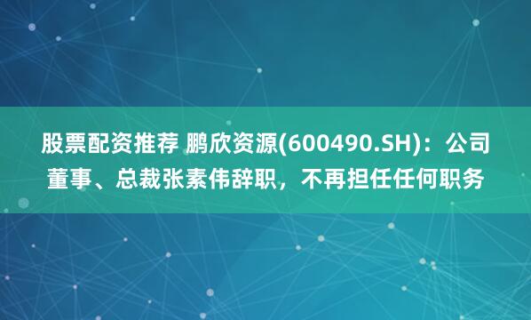 股票配资推荐 鹏欣资源(600490.SH)：公司董事、总裁张素伟辞职，不再担任任何职务