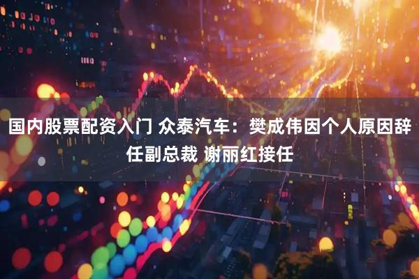 国内股票配资入门 众泰汽车：樊成伟因个人原因辞任副总裁 谢丽红接任